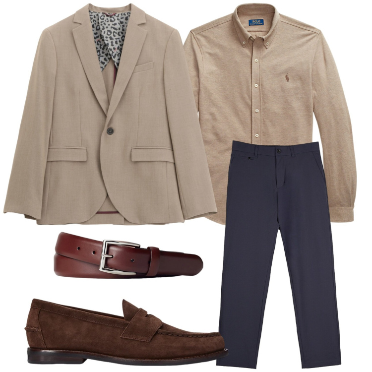 Outfit uomo - Total look #2299986. Stile Trendy per Ufficio. Abbinamento con giacche, cinture, scarpe stringate, camicie, pantaloni chino.