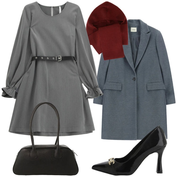 Outfit donna - Total look #2299994. Stile Chic per Serata fuori. Abbinamento con sciarpe, vestiti corti, décolleté, borse a mano, cappotti.