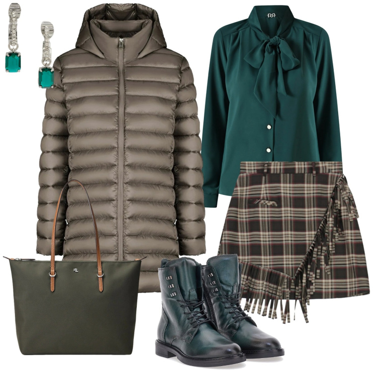 Outfit donna - Green diamond. Stile Sporty chic per Tutti i giorni. Abbinamento con bluse, minigonne, orecchini, borse tote, piumini, anfibi.