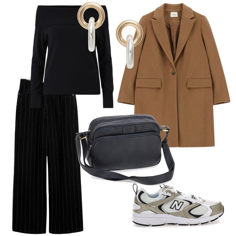 Outfit donna - Vado di fretta. per Tutti i giorni. Abbinamento con jeans, pullovers, cappotti, orecchini, sneakers, borse a tracolla.