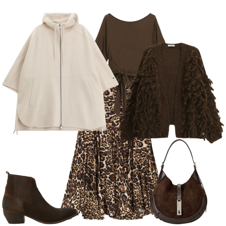 Outfit donna - Boho chic. Stile Boho per Tutti i giorni. Abbinamento con cardigans, cappotti, gonne, top, stivaletti, borse a spalla.