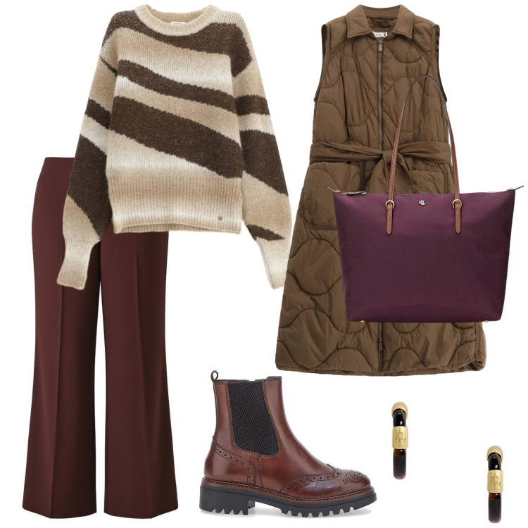 Outfit donna - Lo scamiciato imbottito. per Tutti i giorni. Abbinamento con blazer, pullovers, pantaloni a palazzo, borse tote, orecchini, stivaletti chelsea.