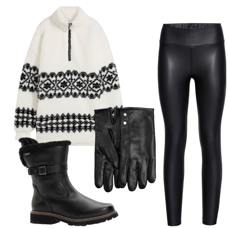 Outfit donna - Total look #2300015. Stile Glamour per Tutti i giorni. Abbinamento con maglieria, leggings, stivaletti, guanti.