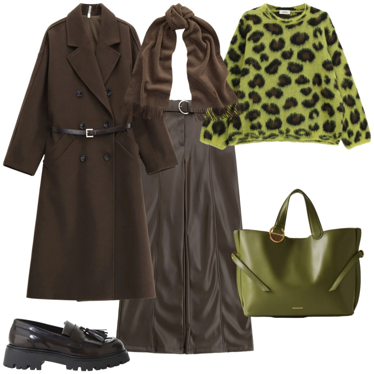 Outfit donna - Casual chic. Stile Casual chic per Tutti i giorni. Abbinamento con pantaloni, cappotti, shopping bag, mocassini, maglieria, sciarpe.