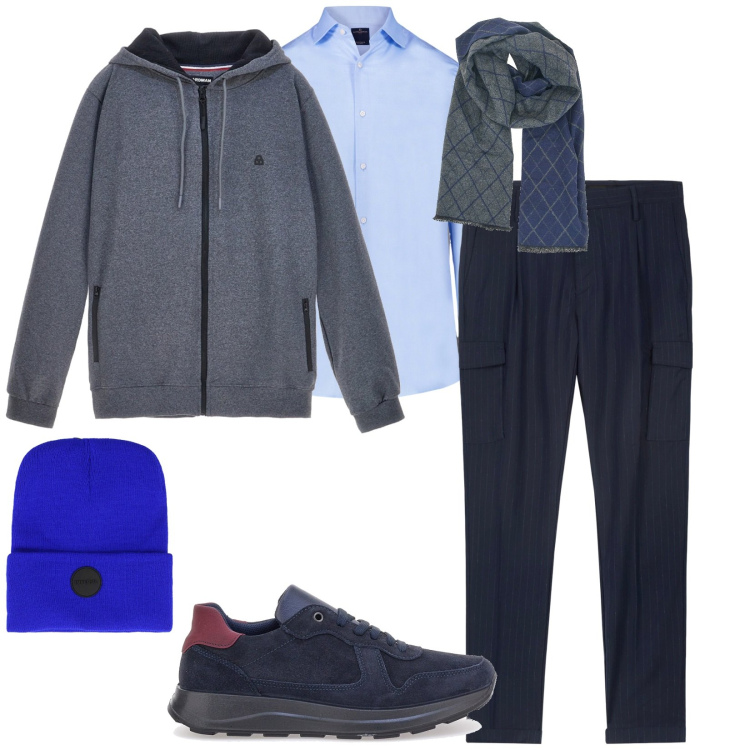 Outfit uomo - Allora stadio. per Serata speciale. Abbinamento con berretti, camicie, sciarpe, scarpe stringate, pantaloni cargo, felpe con cappuccio.