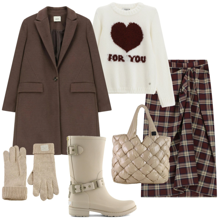 Outfit donna - Moro in inverno. Stile Casual per Tutti i giorni. Abbinamento con pullovers, gonne longuette, cappotti, borse tote, guanti, stivali.