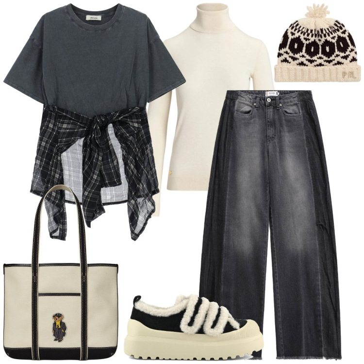 Outfit donna - Sportiva nelle giornate di festa. Stile Sporty chic per Tutti i giorni. Abbinamento con jeans, t-shirt, borse tote, maglieria, berretti, sneakers.