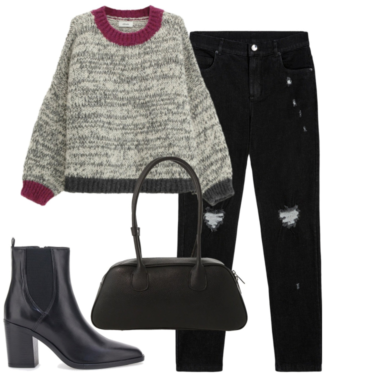 Outfit donna - Dicembre. Stile Casual per Tutti i giorni. Abbinamento con jeans skinny, borse a mano, maglieria, stivaletti.