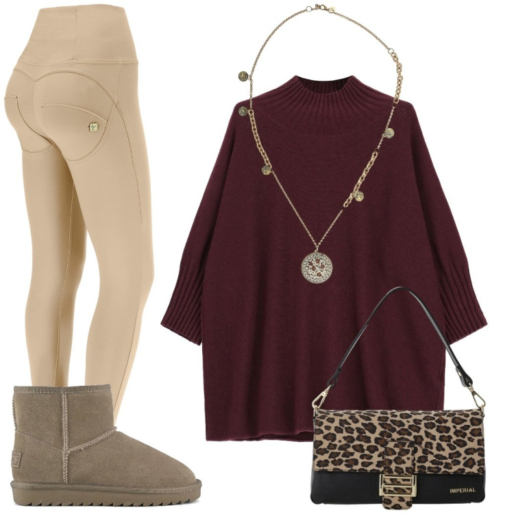 Outfit donna - Total look #2300055. Stile Casual chic per Tutti i giorni. Abbinamento con borse a spalla, maglieria, ciondoli, pantaloni skinny, stivali.