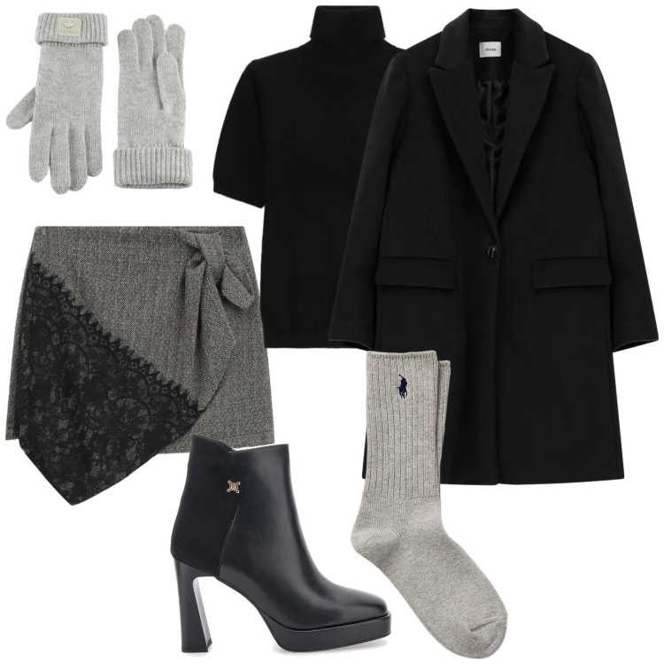 Outfit donna - Calzini e guanti abbinati. Stile Bon Ton per Serata fuori. Abbinamento con maglieria, cappotti, minigonne, calzini, guanti, stivaletti.
