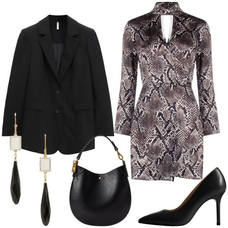 Outfit donna - Total look #2300080. Stile Sexy per Serata fuori. Abbinamento con vestiti corti, blazer, pochette, décolleté, orecchini.