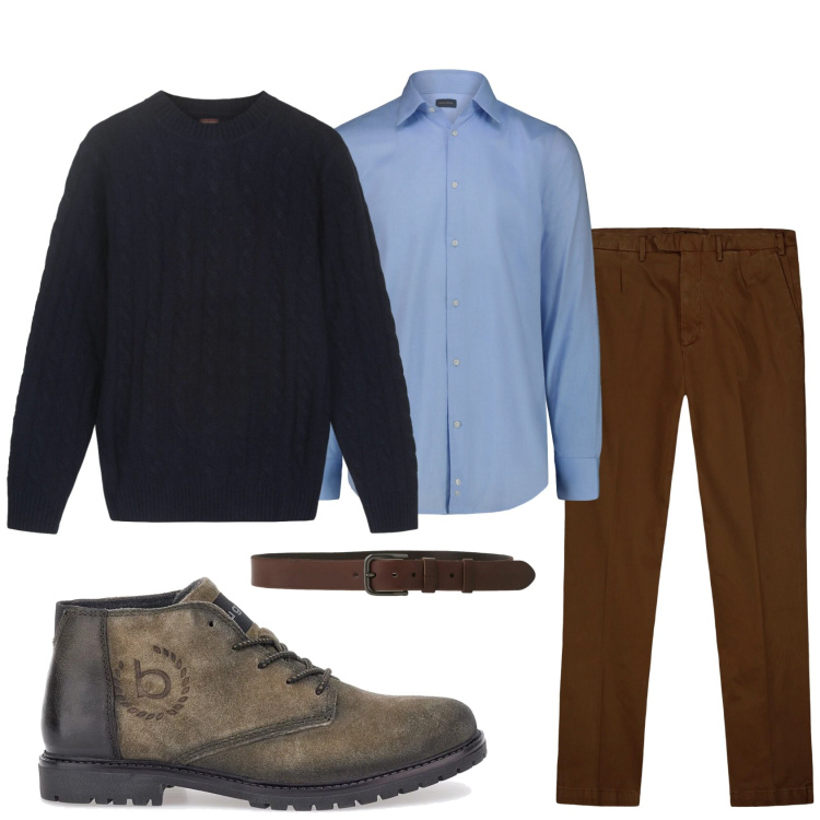 Outfit uomo - Total look #2300129. Stile Casual per Tutti i giorni. Abbinamento con cinture, pantaloni, scarpe stringate, camicie, maglieria.