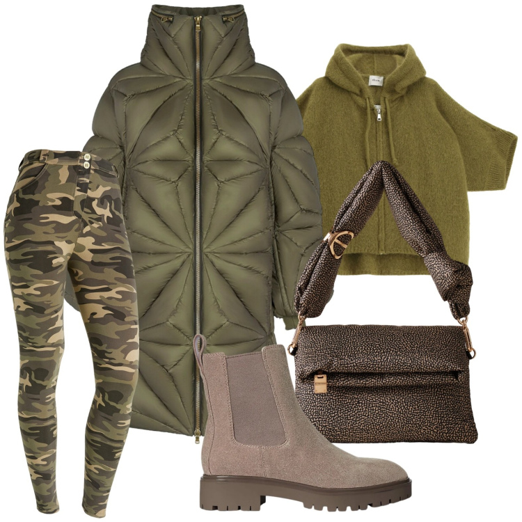 Outfit donna - Velvet Green. Stile Minimal per Tutti i giorni. Abbinamento con borse a tracolla, pantaloni skinny, cardigans, stivaletti chelsea, cappotti.