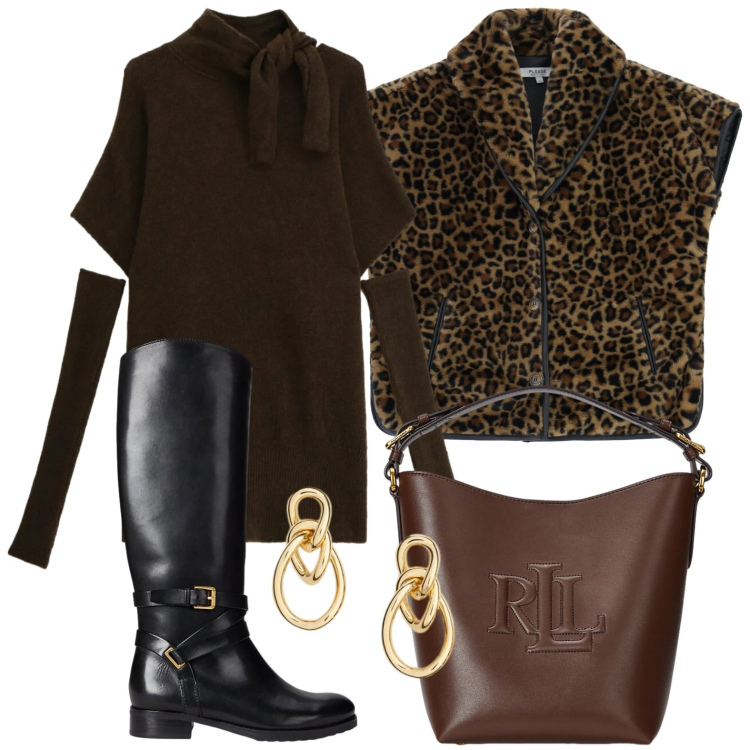 Outfit donna - Capi essenziali. Stile Casual per Tutti i giorni. Abbinamento con cappotti, vestiti lunghi, borse a secchiello, stivali, orecchini.