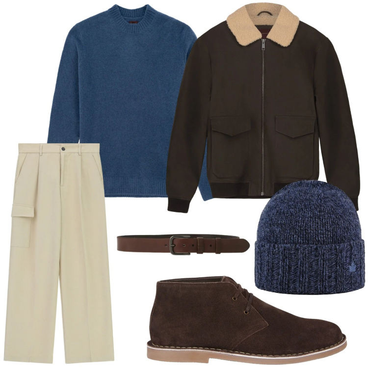 Outfit uomo - La giacca timeless. Stile Trendy per Ufficio. Abbinamento con pantaloni cargo, cinture, cappelli, stivali e stivaletti, bomber, maglieria.