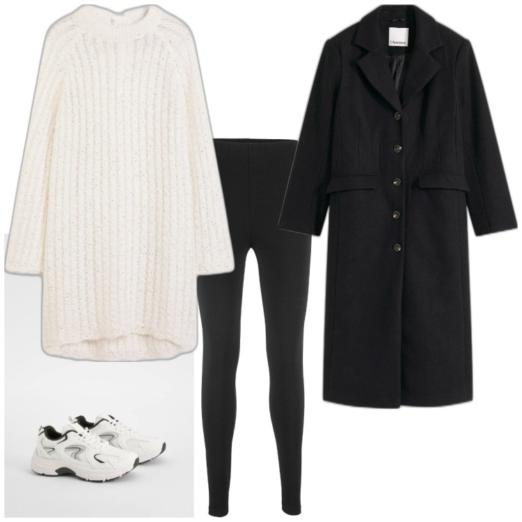 Outfit femme - Casual en décembre. Style Casual pour Tous les jours. Assortir avec robes courtes, legging, manteaux, sneakers.