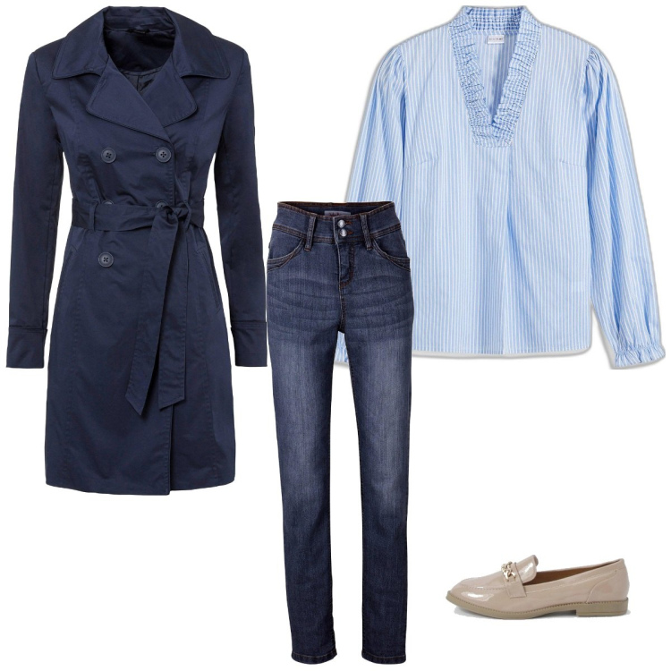 Outfit femme - Basique #6516. Style Basique pour Tous les jours. Assortir avec tuniques, jean slim, imperméable, mocassins.