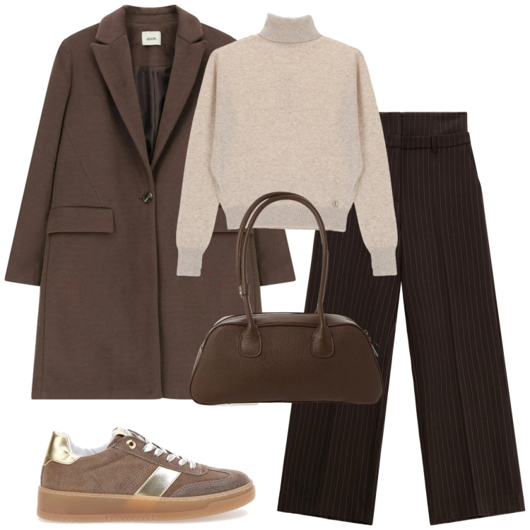 Outfit donna - City. Stile Casual chic per Tutti i giorni. Abbinamento con pantaloni, borse a mano, cappotti, maglieria, sneakers.