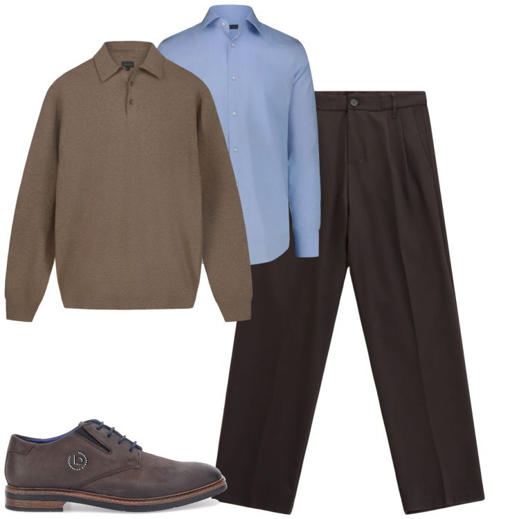 Outfit uomo - City. Stile Urban per Tutti i giorni. Abbinamento con pantaloni, scarpe stringate, camicie, maglieria.