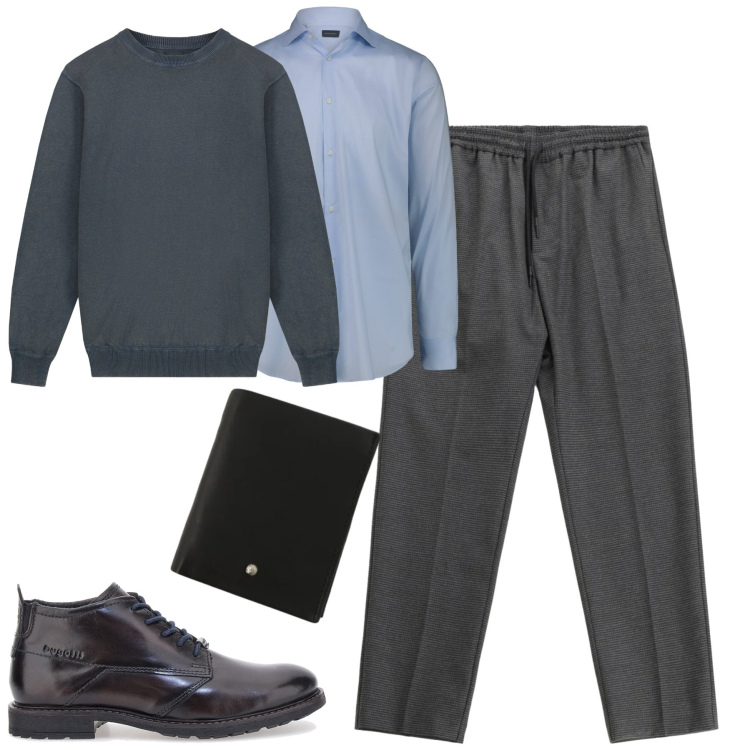 Outfit uomo - Grey. Stile Urban per Tutti i giorni. Abbinamento con pantaloni, portafogli, scarpe stringate, maglieria, camicie.