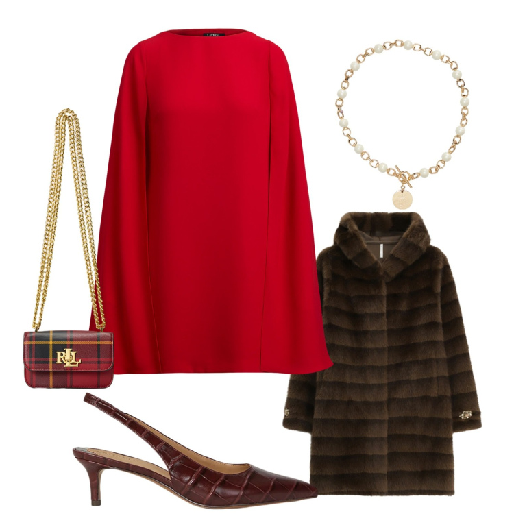 Outfit donna - Total look #2300262. Stile Glamour per Serata fuori. Abbinamento con ecopellicce, vestiti corti, décolleté, collane, pochette.