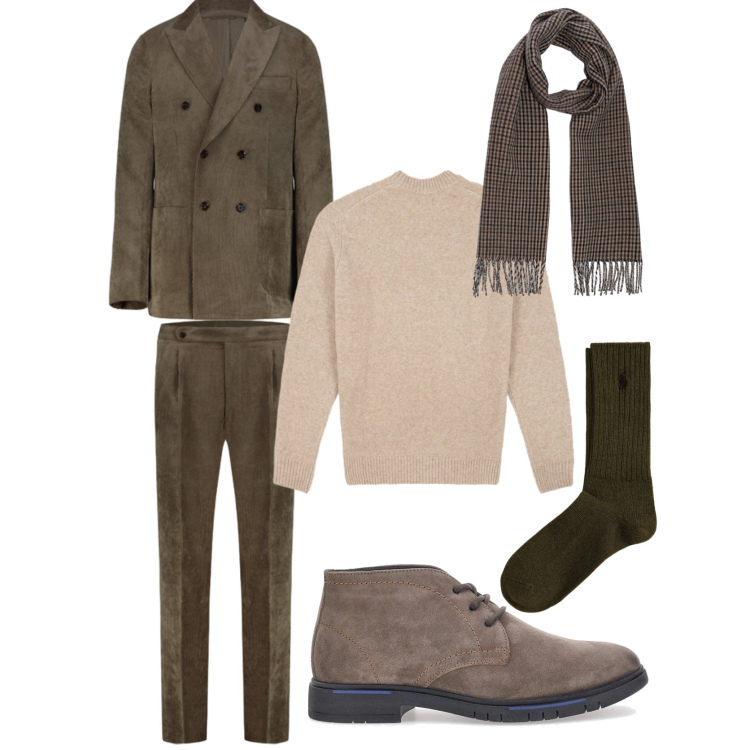 Outfit uomo - Total look #2300295. Stile Urban per Ufficio. Abbinamento con calzini, scarpe stringate, sciarpe, abiti, maglieria.