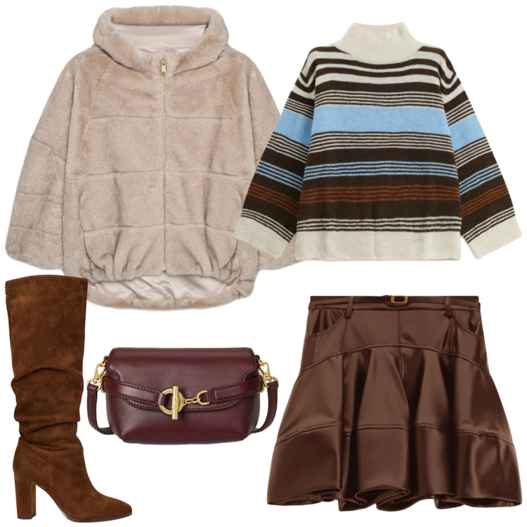 Outfit donna - Total look #2300326. Stile Glamour per Serata fuori. Abbinamento con minigonne, maglieria, stivali, borse a tracolla, ecopellicce.