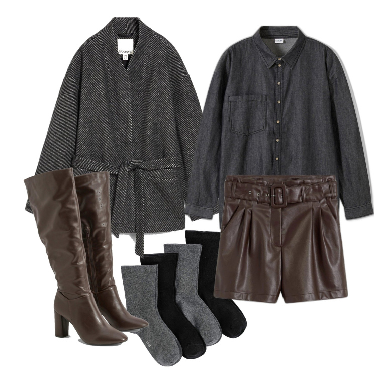 Outfit femme - Décembre. Style Glamour pour Tous les jours. Assortir avec short, soutiens-gorge, t-shirts, socquettes, bottes.