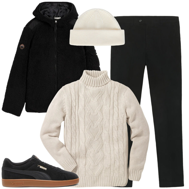 Outfit uomo - Il maglione con le trecce. Stile Casual per Tutti i giorni. Abbinamento con maglieria, giacche, berretti, sneakers, pantaloni chino.
