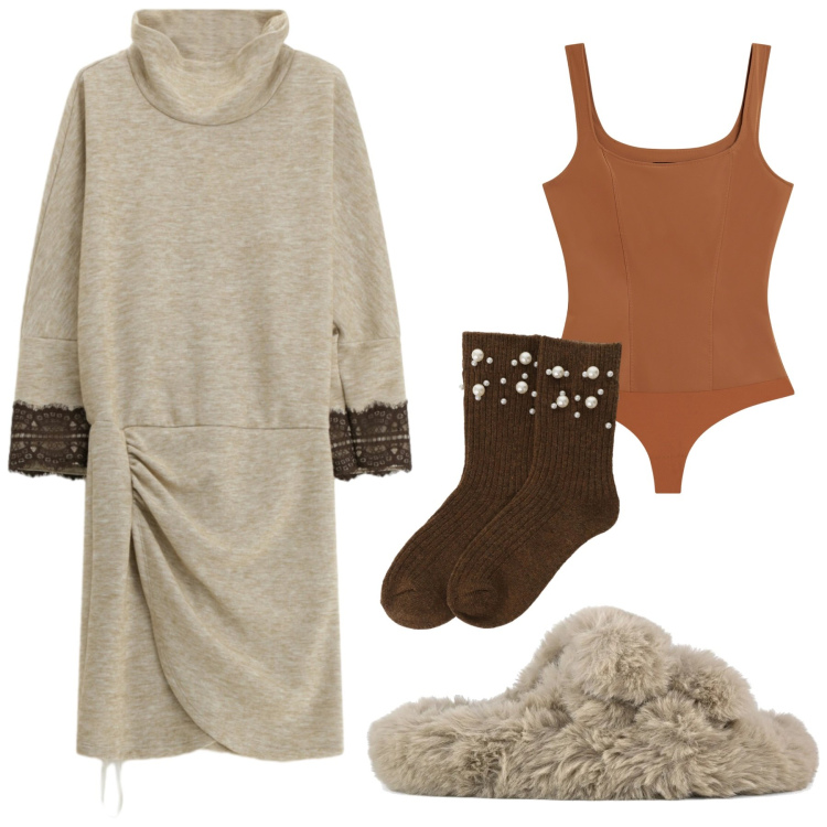 Outfit donna - Relax at home. Stile Basic per Tutti i giorni. Abbinamento con body, calzini, vestiti corti, ciabatte.