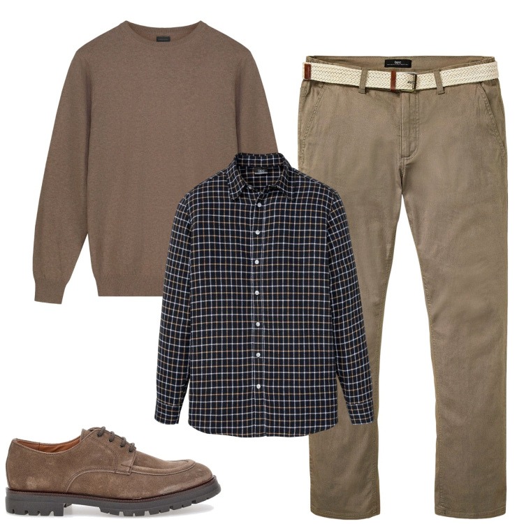 Outfit uomo - City. Stile Urban per Tutti i giorni. Abbinamento con camicie, pantaloni chino, scarpe stringate, maglieria.