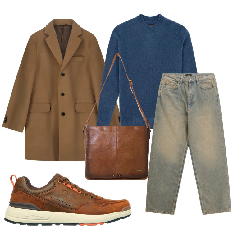 Outfit uomo - Total look #2300410. Stile Urban per Tutti i giorni. Abbinamento con jeans, borse sportive, cappotti, sneakers, maglieria.