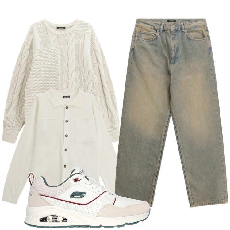 Outfit uomo - Total look #2300415. Stile Urban per Tutti i giorni. Abbinamento con maglieria, jeans, cardigans, sneakers.