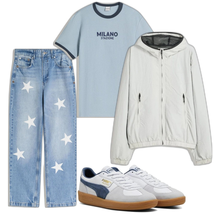 Outfit hombre - Casual look. Estilo Casual para Todos los días. Combinación con chaquetas, sneakers, vaqueros rectos, camiseta.