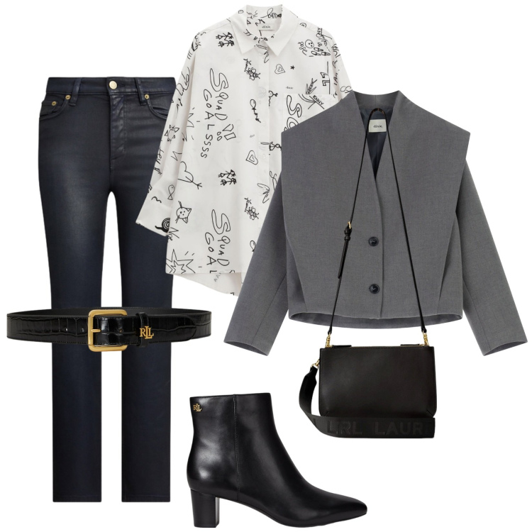 Outfit donna - I jeans cerati. Stile Trendy per Serata fuori. Abbinamento con camicie, blazer, borse a tracolla, stivaletti, cinture, jeans dritti.