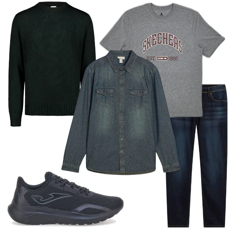 Outfit uomo - La camicia in jeans. Stile Casual per Tutti i giorni. Abbinamento con jeans slim fit, camicie, t-shirt, sneakers, maglieria.