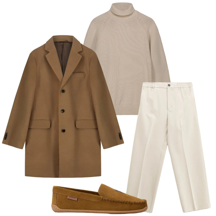 Outfit uomo - Toni champagne. Stile Casual per Ufficio. Abbinamento con pantaloni, scarpe stringate, pullovers, cappotti.