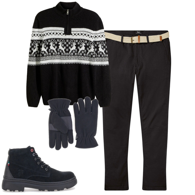 Outfit uomo - Total look #2300495. Stile Casual per Tutti i giorni. Abbinamento con pantaloni chino, maglieria, stivali e stivaletti, guanti.