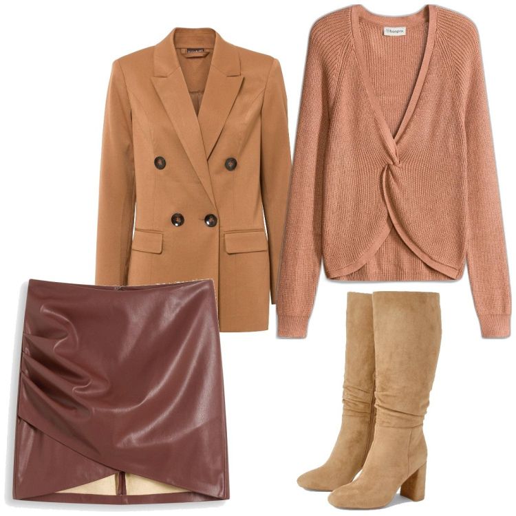 Outfit femme - Basique marron. Style Basique pour Tous les jours. Assortir avec pulls, pantalon , blazers, cuissardes.