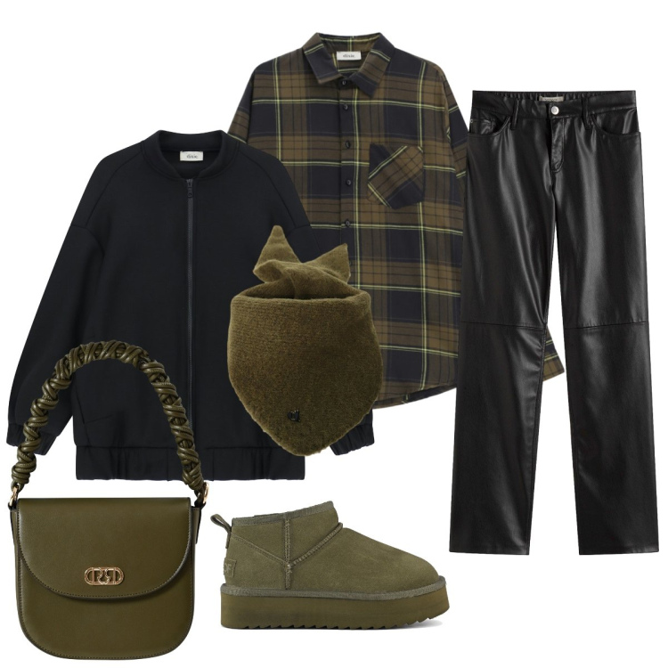 Outfit donna - Essenziale ma stilosa. Stile Casual chic per Tutti i giorni. Abbinamento con pantaloni, borse a mano, foulard, camicie, bomber, stivaletti.