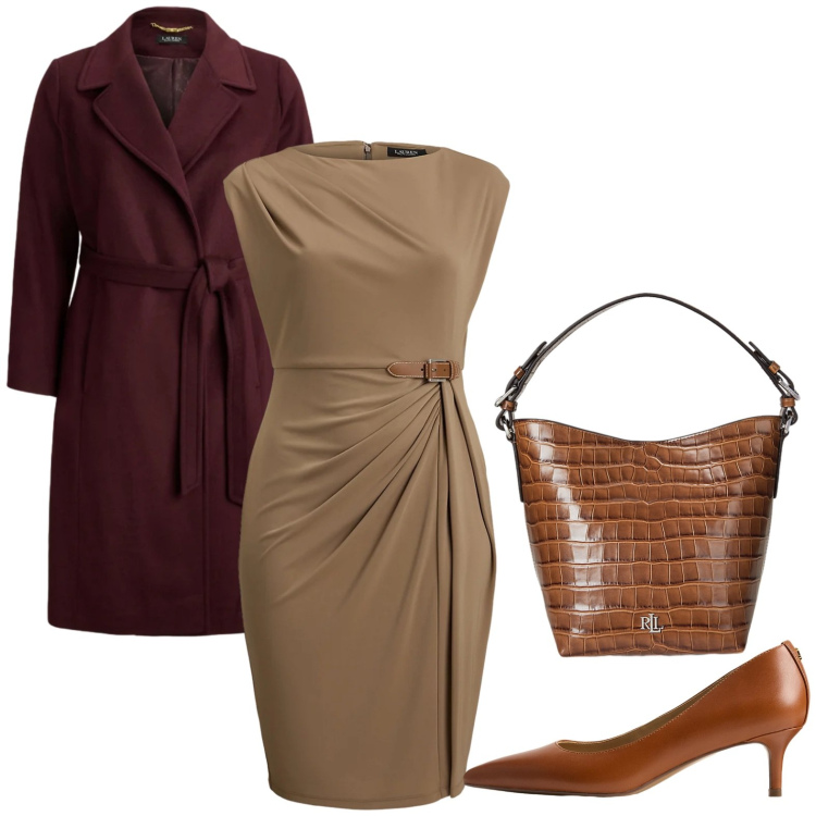 Outfit donna - In città. Stile Casual chic per Tutti i giorni. Abbinamento con borse a secchiello, vestiti, décolleté, cappotti.