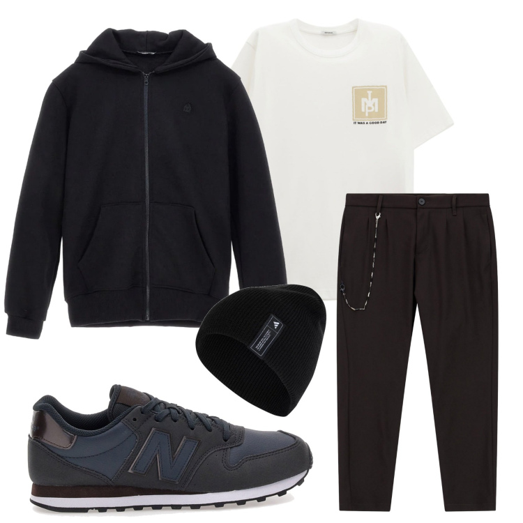 Outfit uomo - Total look #2300530. Stile Casual per Tutti i giorni. Abbinamento con pantaloni, t-shirt, berretti, sneakers, felpe con cappuccio.