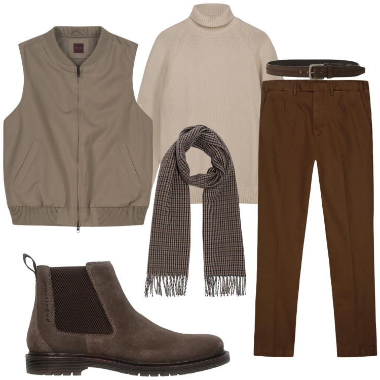 Outfit uomo - Total look #2300532. Stile Casual per Tutti i giorni. Abbinamento con cinture, stivali e stivaletti, pullovers, pantaloni, sciarpe, piumini.