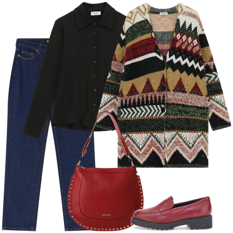 Outfit donna - Accessori rossi. Stile Casual per Tutti i giorni. Abbinamento con borse a spalla, jeans dritti, cappotti, camicie, mocassini.