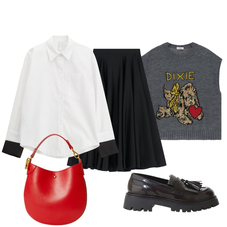 Outfit donna - Preppy…per la serata… ok. Stile Chic per Serata fuori. Abbinamento con camicie, gonne longuette, mocassini, maglieria, pochette.