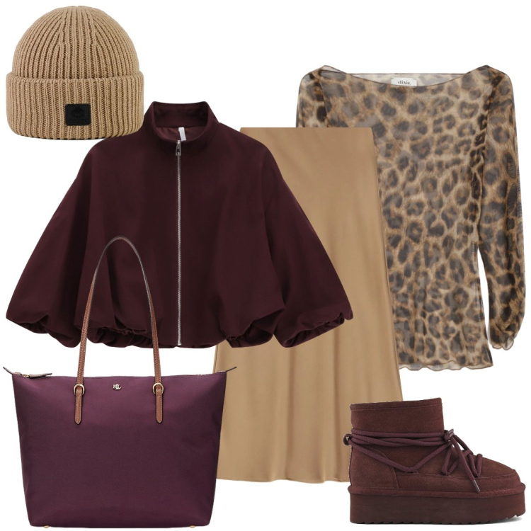 Outfit donna - In città. Stile Sporty chic per Tutti i giorni. Abbinamento con bomber, top, gonne lunghe, borse tote, berretti, stivaletti.