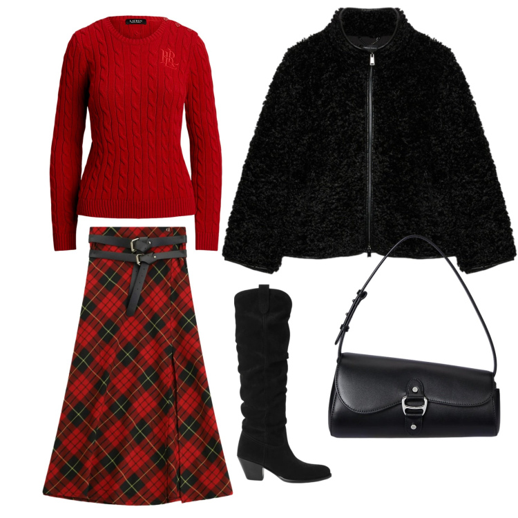 Outfit donna - A passeggio in centro città. Stile Casual per Tutti i giorni. Abbinamento con gonne lunghe, stivaletti, borse a spalla, maglieria, ecopellicce.