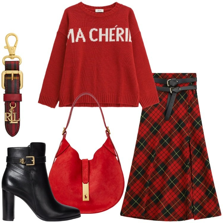 Outfit donna - Quadretti scozzesi @ellystyle. Stile Trendy per Tutti i giorni. Abbinamento con gonne lunghe, maglieria, borse a spalla, portachiavi, stivaletti.