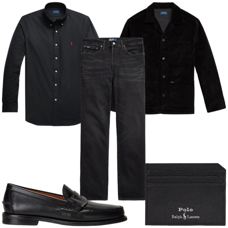Outfit uomo - Total look #2300604. Stile Casual per Tutti i giorni. Abbinamento con camicie, scarpe stringate, portafogli, jeans dritti, giacche.