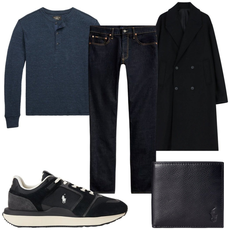 Outfit uomo - Total look #2300605. Stile Casual per Tutti i giorni. Abbinamento con cappotti, portafogli, jeans, sneakers, t-shirt.